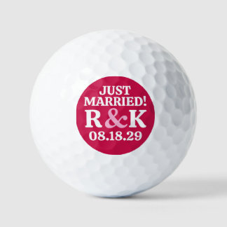 Monogram GETROUWD Roze Ampersand Dieprode Achtergr Golfballen