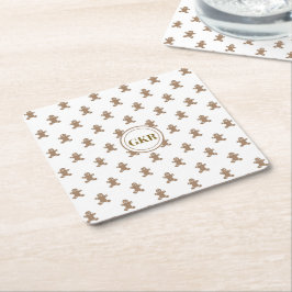 Monogram, Gingerbrood Man Pattern Vierkante Kartonnen Onderzetter