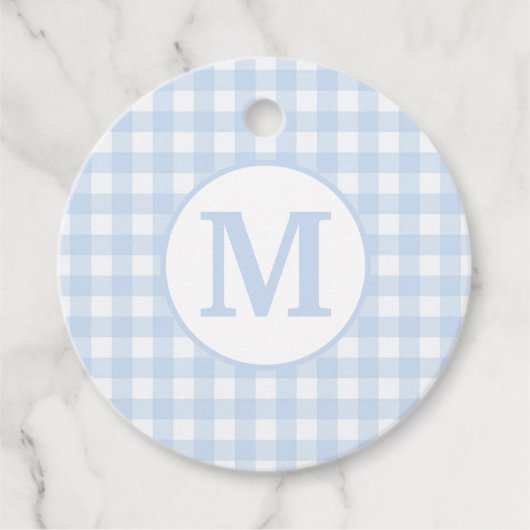 Monogram Gingham Pattern in Soft Baby Blue Bedankjes Labels (Voorkant)