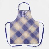 Monogram gingham plaid blauwe crème kalligrafie ma schort (Voorkant)