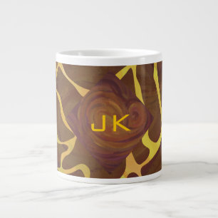 Monogram Giraffe Bruin, Geel afdrukken Extra Grote Mok