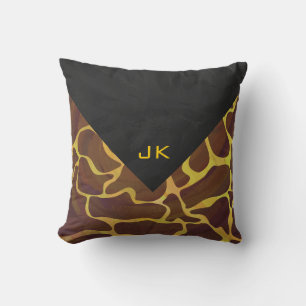 Monogram Giraffe Bruin, Geel afdrukken Kussen