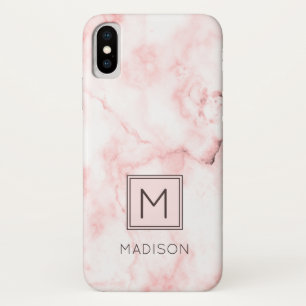 Monogram Girly Blush Pink Marble iPhone X Hoesje