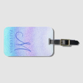 Monogram Girly Glitter Chic Sparkle Modern Name Bagagelabel (Voorkant (horizontaal))