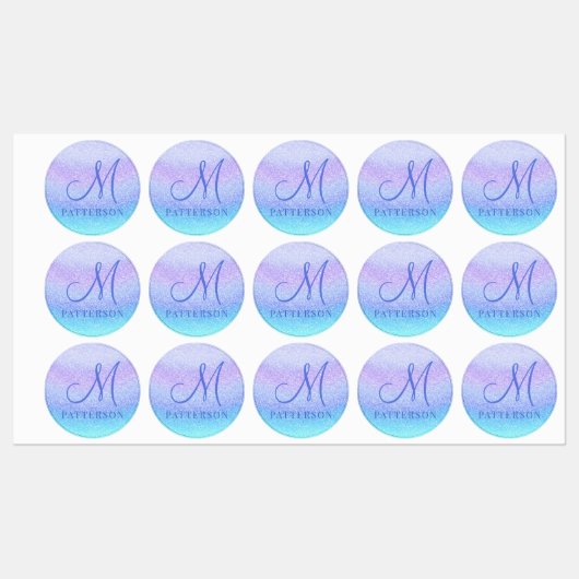 Monogram Girly Glitter Chic Sparkle Modern Name Labels (Vel)