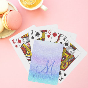 Monogram Girly Glitter Chic Sparkle Modern Name Pokerkaarten