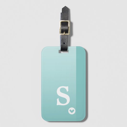 Monogram Girly Mint Green Heart Simple Modern Chic Bagagelabel (Voorkant (verticaal))