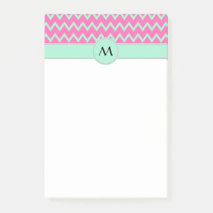 Monogram Girly Pink en Green Zigzag Pattern Post-it® Notes