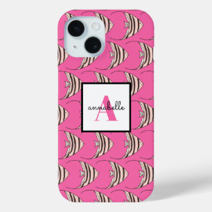 Monogram Girly Pink Fish Pattern Persoonlijk