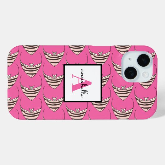 Monogram Girly Pink Fish Pattern Persoonlijk Case-Mate iPhone Case (Achterkant (horizontaal))