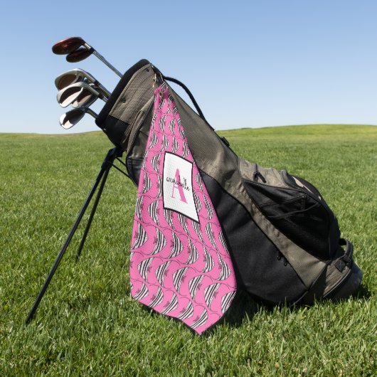Monogram Girly Pink Fish Pattern Persoonlijk Golfhanddoek (Groen)