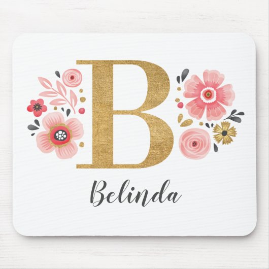 Monogram Girly Pink Floral Muismat (Voorkant)