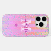 Monogram Girly Pink Glitter Rainbow Ombre Script Case-Mate iPhone Case (Achterkant (horizontaal))