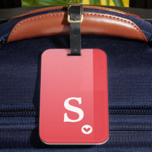 Monogram Girly Red Heart Simple Modern Chic Bagagelabel