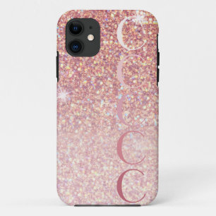 Monogram Girly Roos Gold Glitter iPhone 11 Hoesje