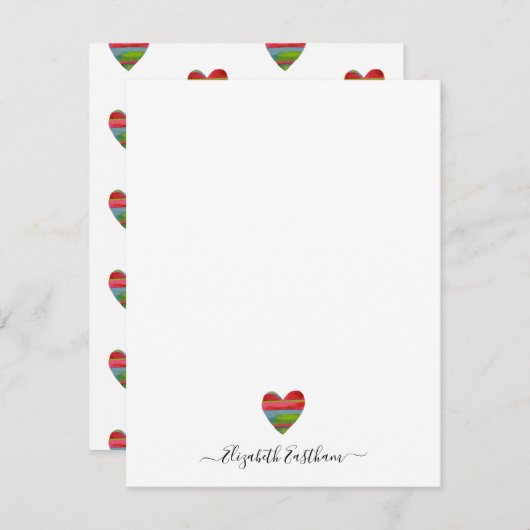 Monogram Girly Script Simple Heart Note Kaart Notitiekaartje (Voorkant / Achterkant)