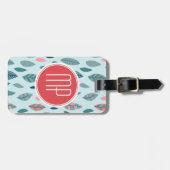Monogram Girly Whimsical Leaves Pattern Bagagelabel (Voorkant horizontaal)
