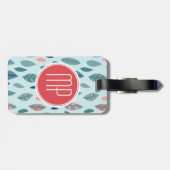 Monogram Girly Whimsical Leaves Pattern Bagagelabel (Achterkant horizontaal)