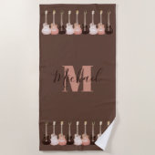 Monogram gitaarpatroon roestbruin strandlaken (Voorkant)