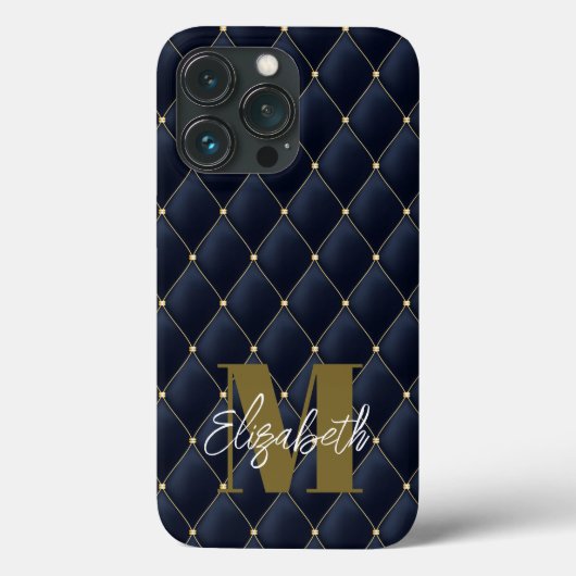 Monogram Glamoureus Gold Navy Quilted Pattern Case-Mate iPhone Case (Achterkant)