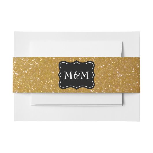 Monogram glanzend goudglitter-ballonband uitnodigingen wikkel (Voorkant Voorbeeld)