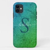 monogram glazige blauwe en groene glitter Case-Mate iPhone case (Achterkant)