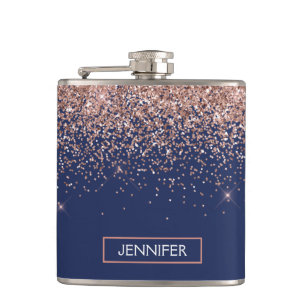 Monogram Glitter Blush Pink Rose Gold Navy Blue Heupfles