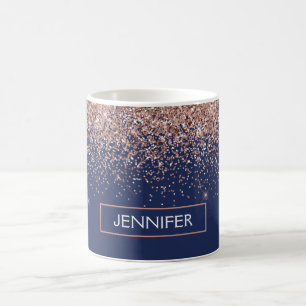 Monogram Glitter Blush Pink Rose Gold Navy Blue Koffiemok