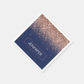 Monogram Glitter Blush Pink Rose Gold Navy Blue Servet (Hoek)
