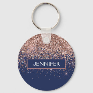 Monogram Glitter Blush Pink Rose Gold Navy Blue Sleutelhanger