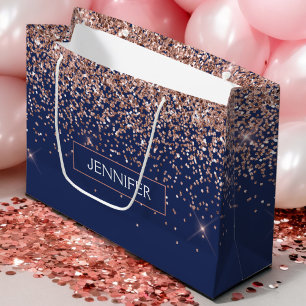 Monogram Glitter Blush Roze Rose Goud Navy Blauwe Groot Cadeauzakje