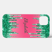 Monogram Glitter druppelt roze groene rendie af Case-Mate iPhone Case (Achterkant (horizontaal))