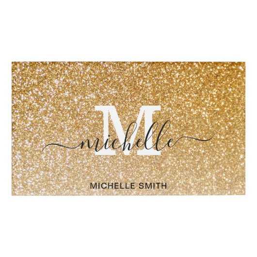 Monogram Glitter Gold Elegant Feminine Naambadge (Voorkant)