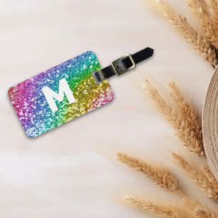 Monogram Glitter Look Persoonlijke Regenboog Bagagelabel