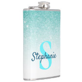 Monogram Glitter Ombre Aqua Blue Girly Heupfles (Rechts)