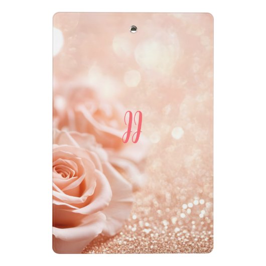 Monogram Glitter Roos Gouden Achtergrond en Roos Mini Klembord (Achterkant)