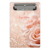 Monogram Glitter Roos Gouden Achtergrond en Roos Mini Klembord (Voorkant)