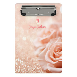 Monogram Glitter Roos Gouden Achtergrond en Roos Mini Klembord