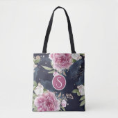 Monogram Glitter Waterverf Roze Blauwe Floral Meis Draagtas (Voorkant)