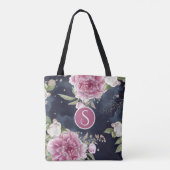 Monogram Glitter Waterverf Roze Blauwe Floral Meis Draagtas (Achterkant)