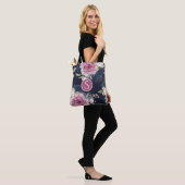 Monogram Glitter Waterverf Roze Blauwe Floral Meis Draagtas (Op model)