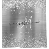 Monogram Glittery Silver Foil Family Douchegordijn (Voorkant)