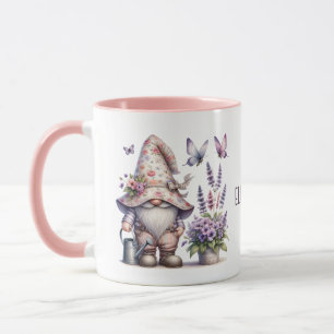 Monogram Gnome Paarse Roze Bloemen Vlinders Mok