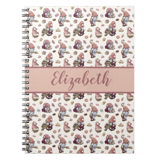 Monogram Gnomen Baking Cupcakes Donuts Pink Script Notitieboek (Voorkant)