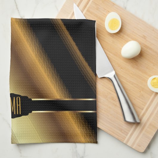 Monogram Gold Abstract Diagonal Stripes Theedoek (Quarter Fold)