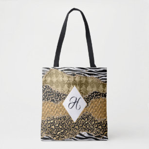Monogram Gold Black Animal Print Safari Agate Draagtas