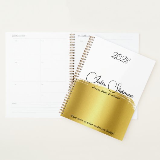 Monogram Gold Black Chic Modern Script minimalist Planner (Display)