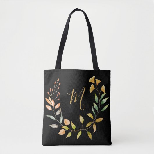 Monogram Gold Black Foliage-Waterverf Draagtas (Voorkant)