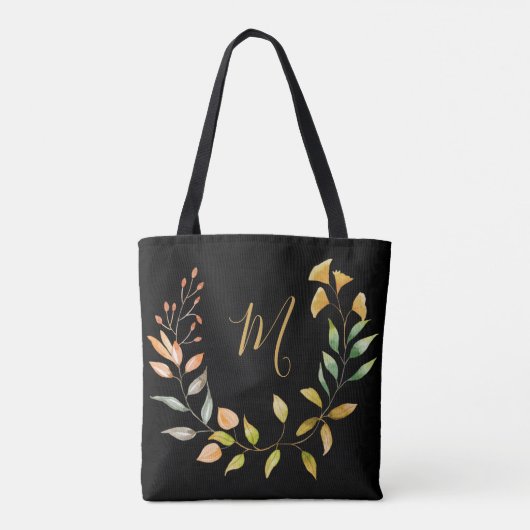 Monogram Gold Black Foliage-Waterverf Draagtas (Achterkant)