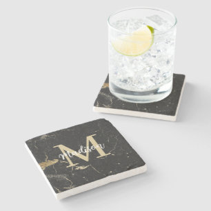 Monogram Gold Black Marmer Stenen Onderzetter